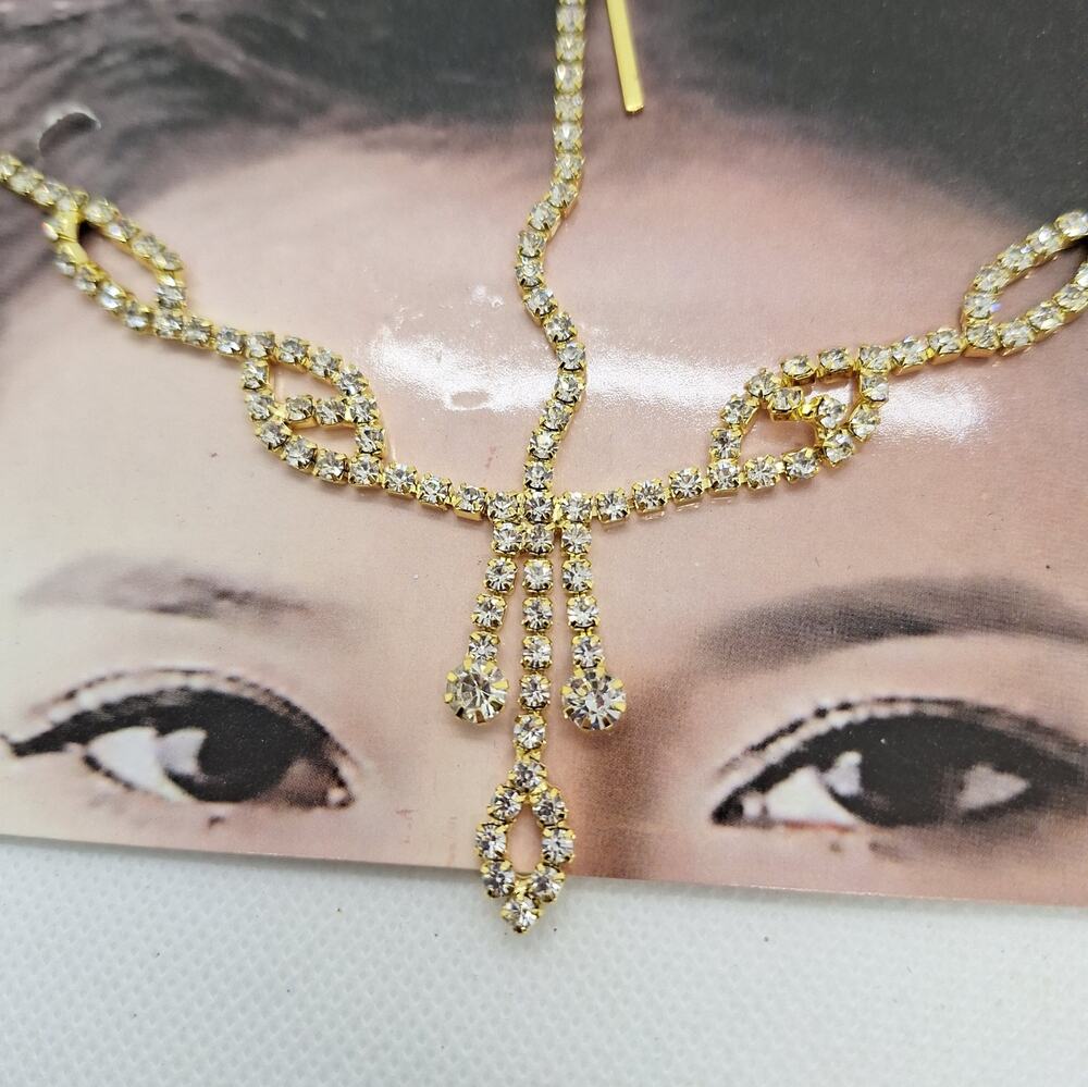 Rhinestone Head Chain Gold Tone Boho Bridal Prom